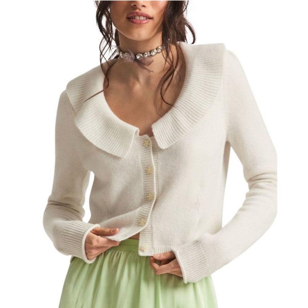 LoveShackFancy cashmere Elsabeth Cardigan Floral Buttons metallic S
